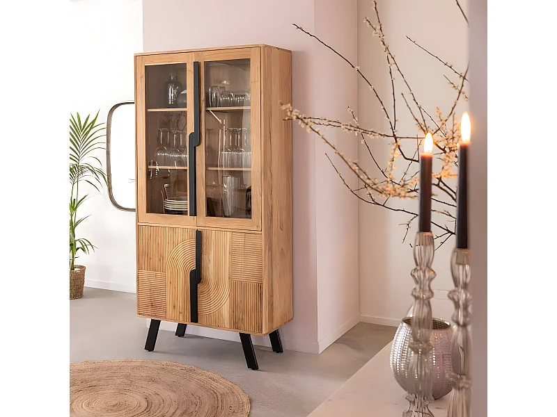 Vitrina de madera de acacia y metal Mano - Estilo industrial y escandinavo - Dimensiones generosas 185x90x40 cm