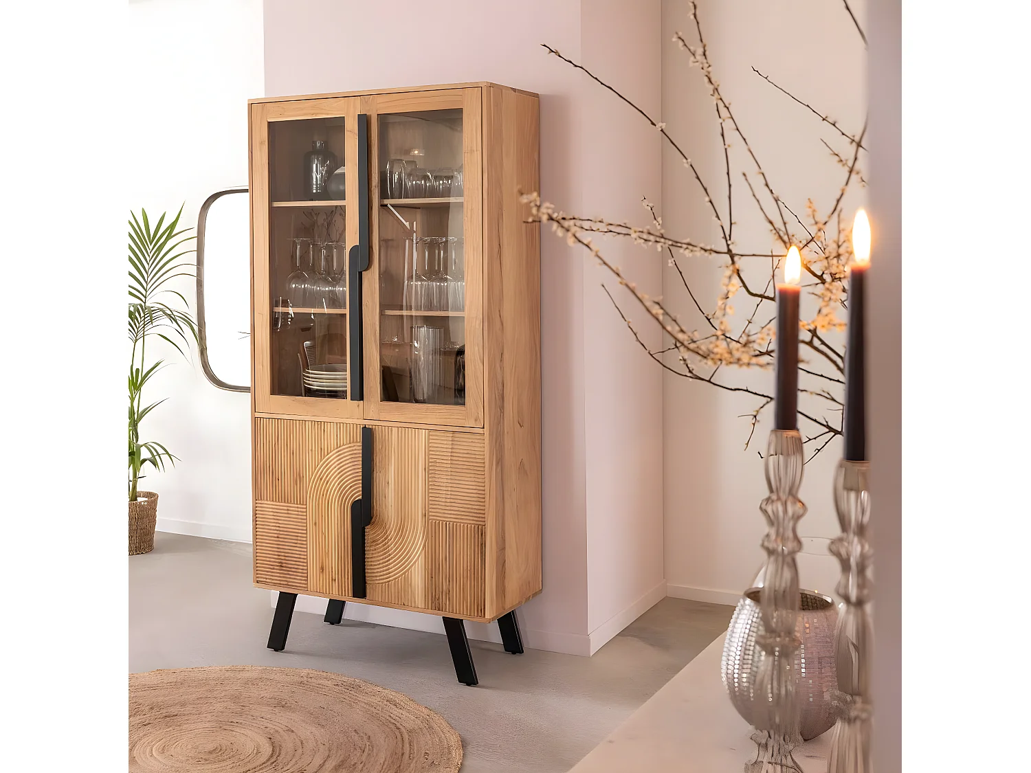 Vitrine en bois d'acacia et métal Mano