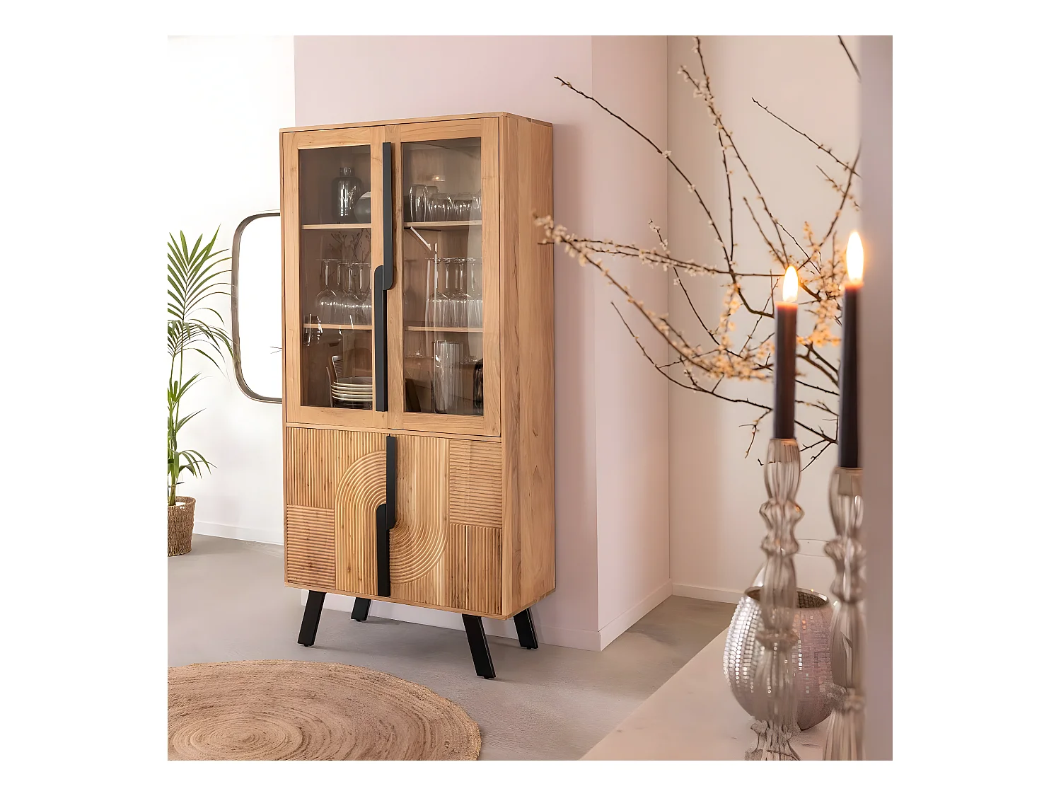 Vitrine en bois d'acacia et métal Mano