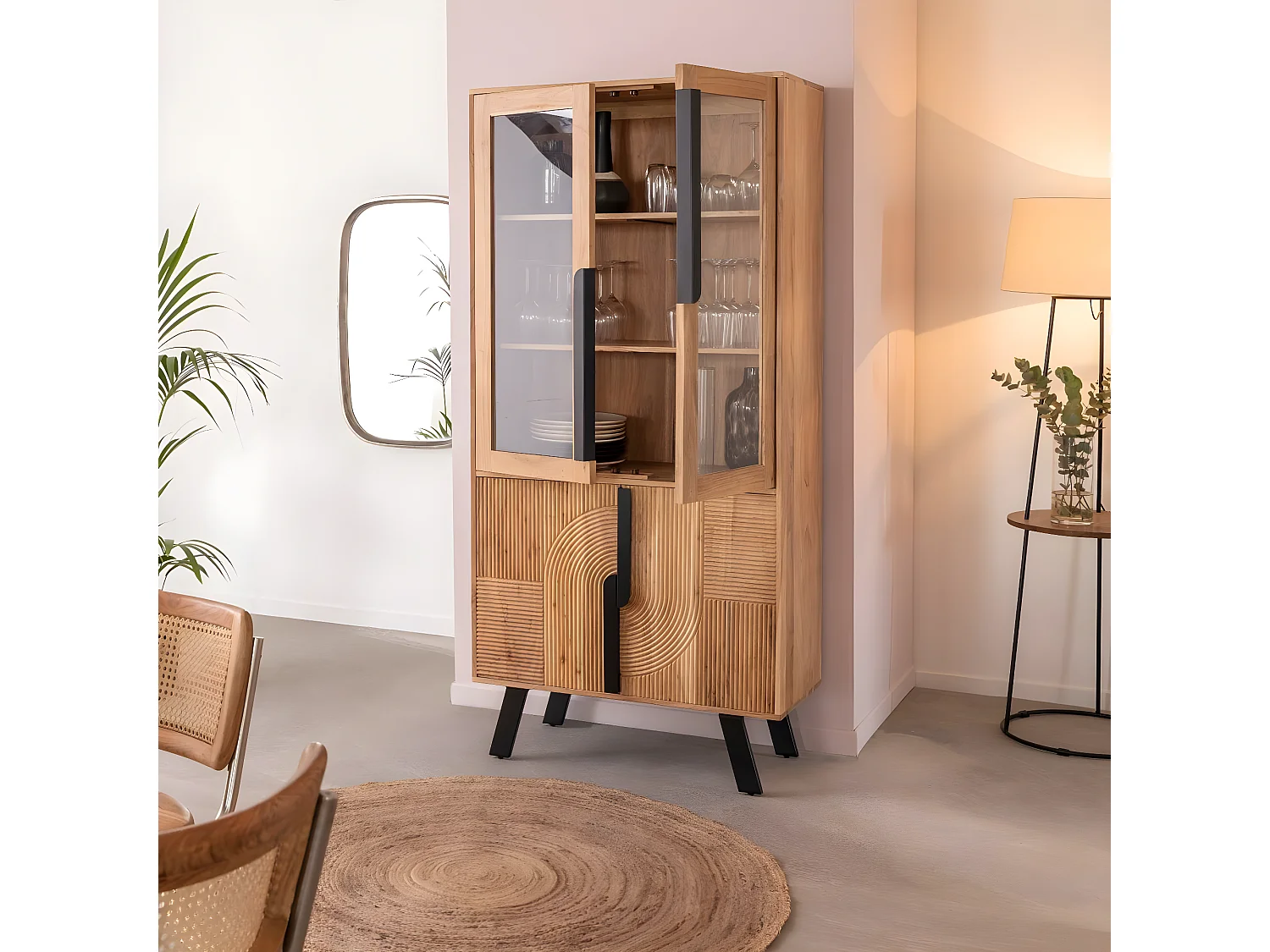 Vitrina de madera de acacia y metal Mano - Estilo industrial y escandinavo - Dimensiones generosas 185x90x40 cm