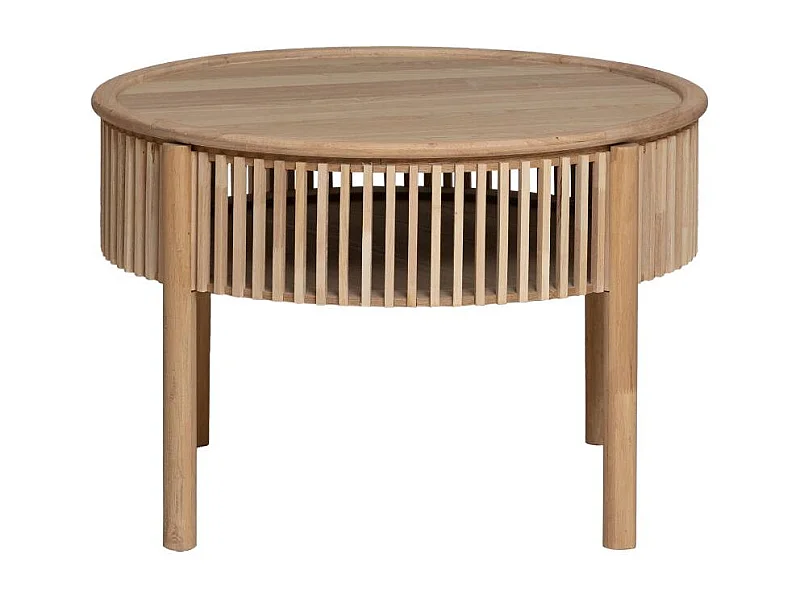 Mesa de centro redonda de pino con bandeja extraíble y almacenamiento Venus - Made in Meubles