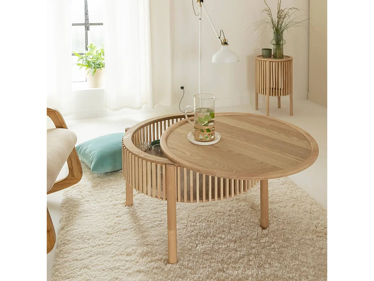 Table basse ronde  en bois de pin Vénus