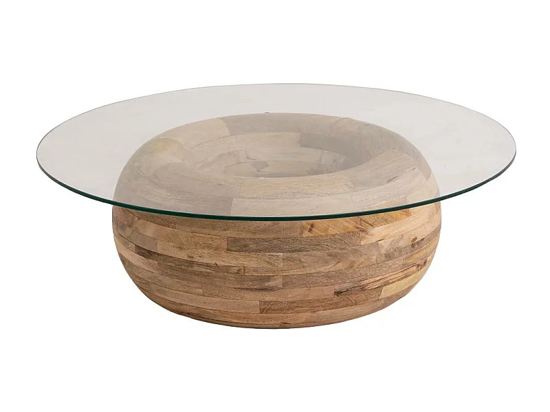 Mesa de centro de madera de mango y vidrio Nerys con almacenamiento