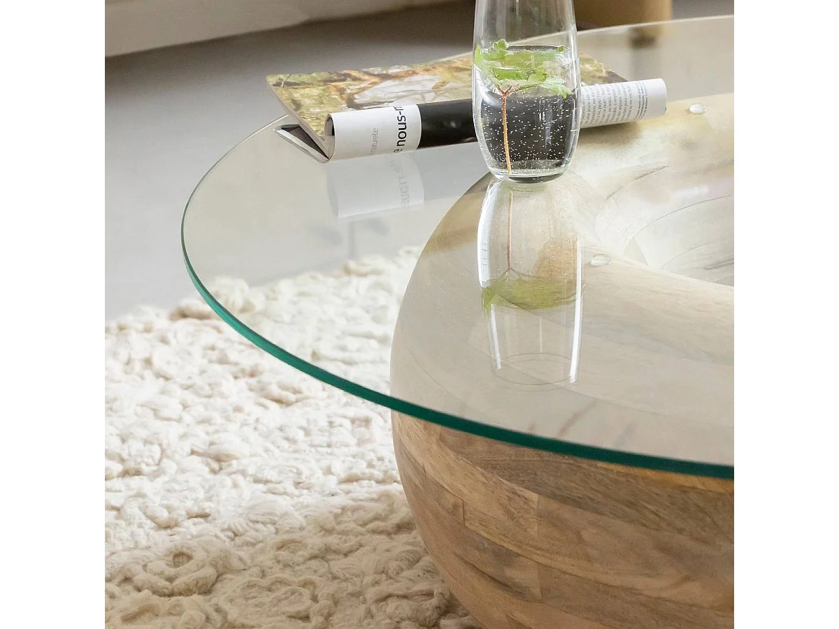 Mesa de centro de madera de mango y vidrio Nerys con almacenamiento