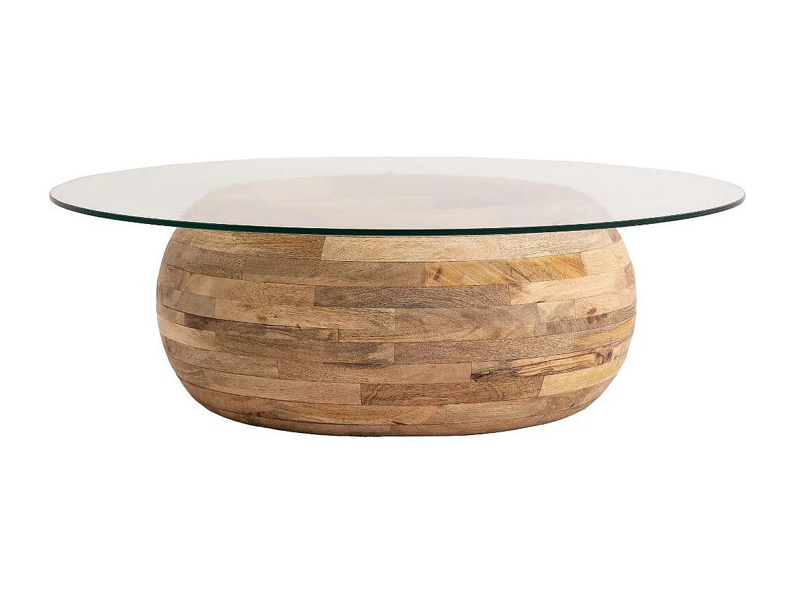 Mesa de centro de madera de mango y vidrio Nerys con almacenamiento