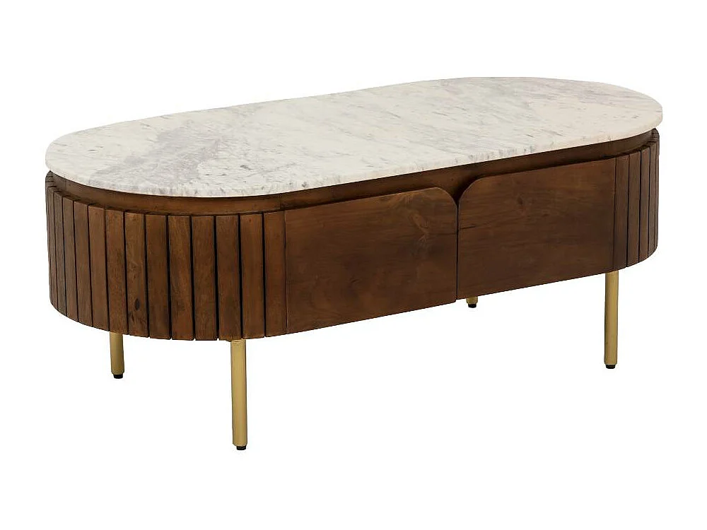 Table basse en bois de manguier et marbre Sienne