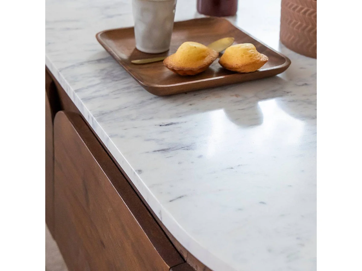 Table basse en bois de manguier et marbre Sienne