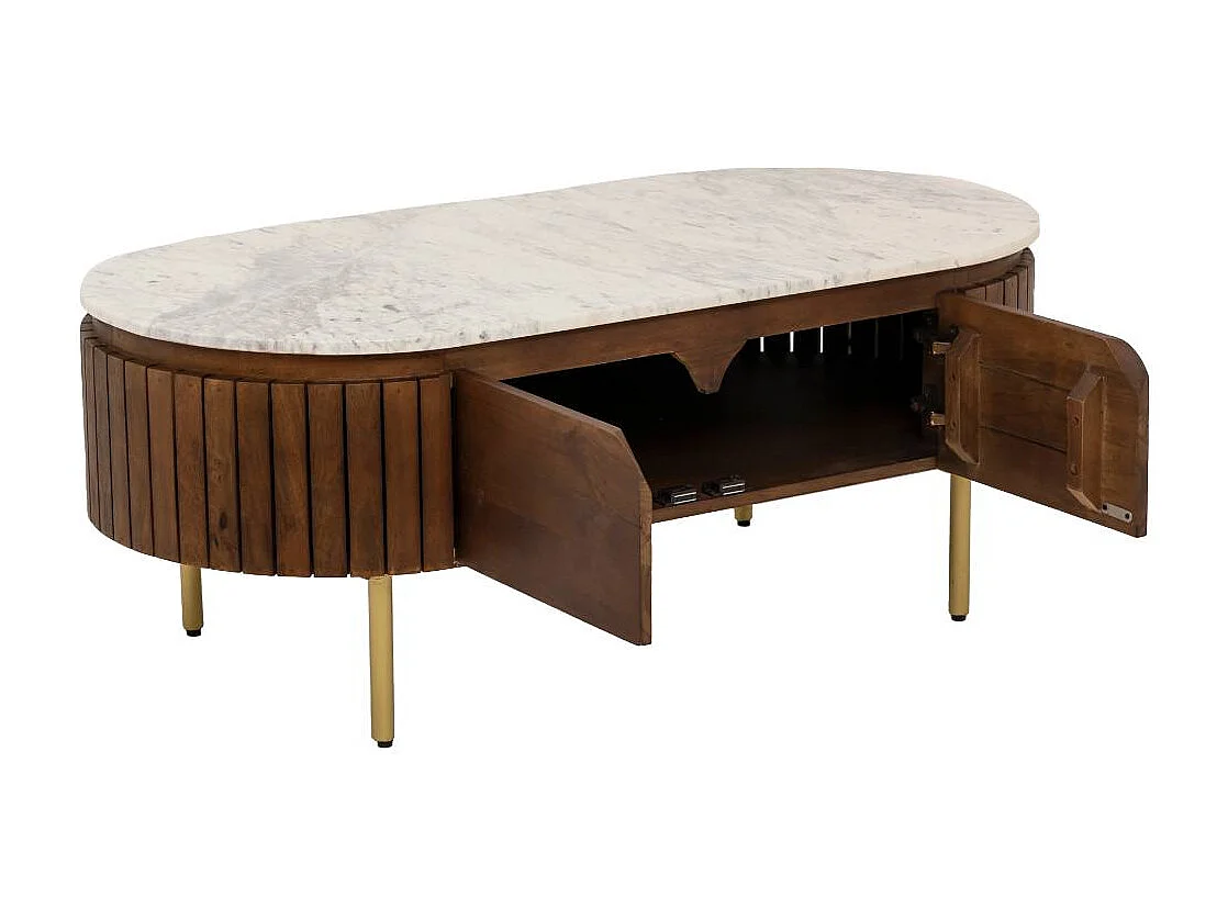 Table basse en bois de manguier et marbre Sienne