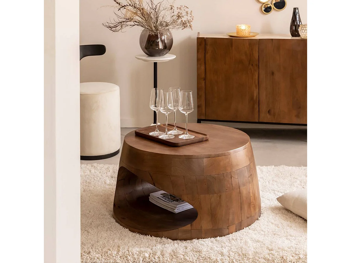 Mesa de centro de madera de mango Azure con almacenamiento - 65x65x41 cm