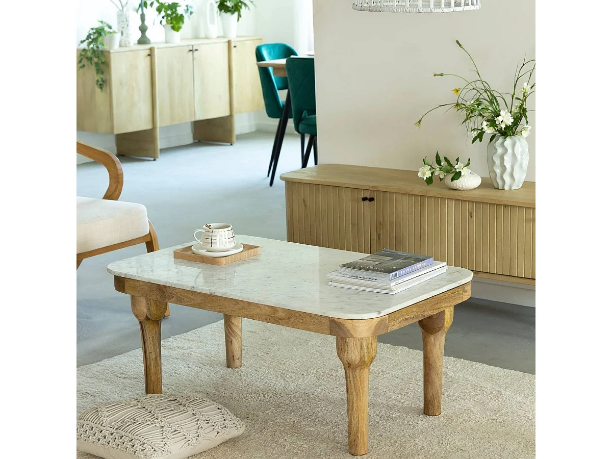 Table basse en marbre et en bois d'acacia Calix