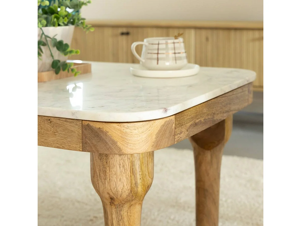 Table basse en marbre et en bois d'acacia Calix