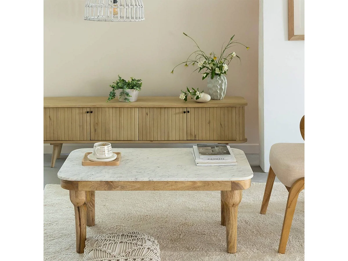 Table basse en marbre et en bois d'acacia Calix