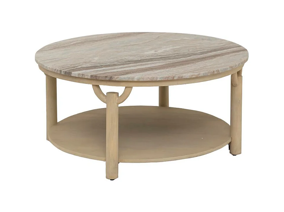 Table basse ronde en bois de manguier et marbre Isabella