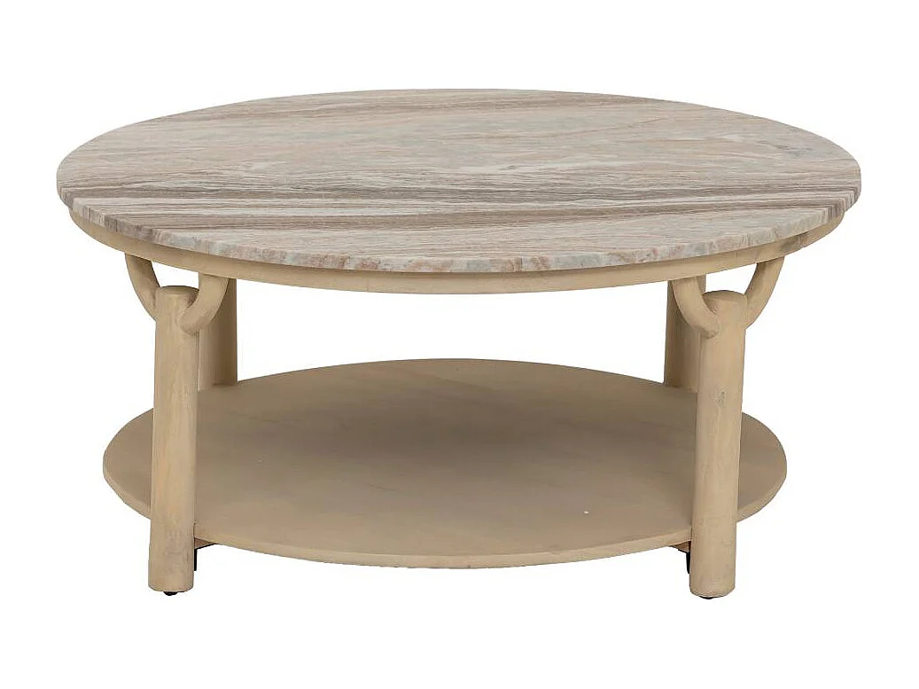 Table basse ronde en bois de manguier et marbre Isabella