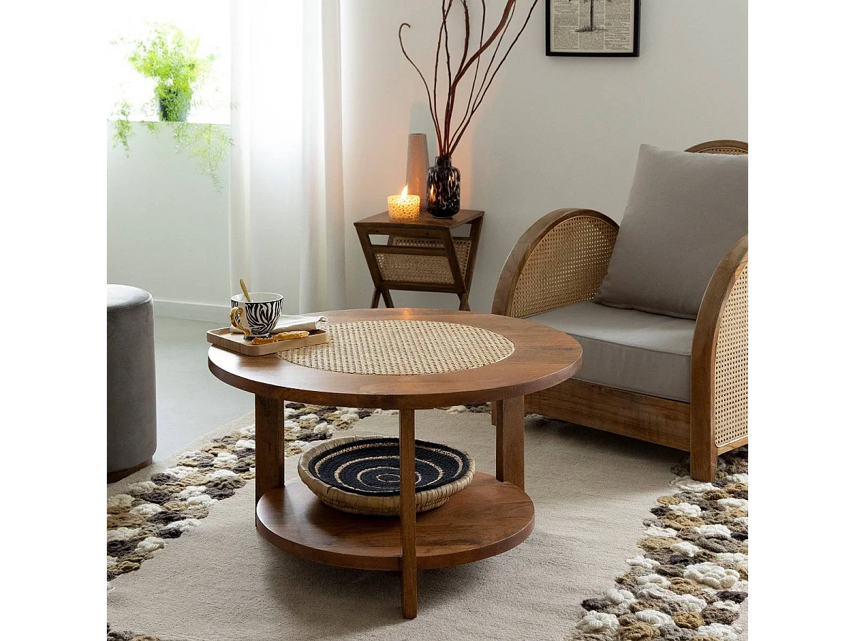 Table basse en bois de manguier et cannage Zuria