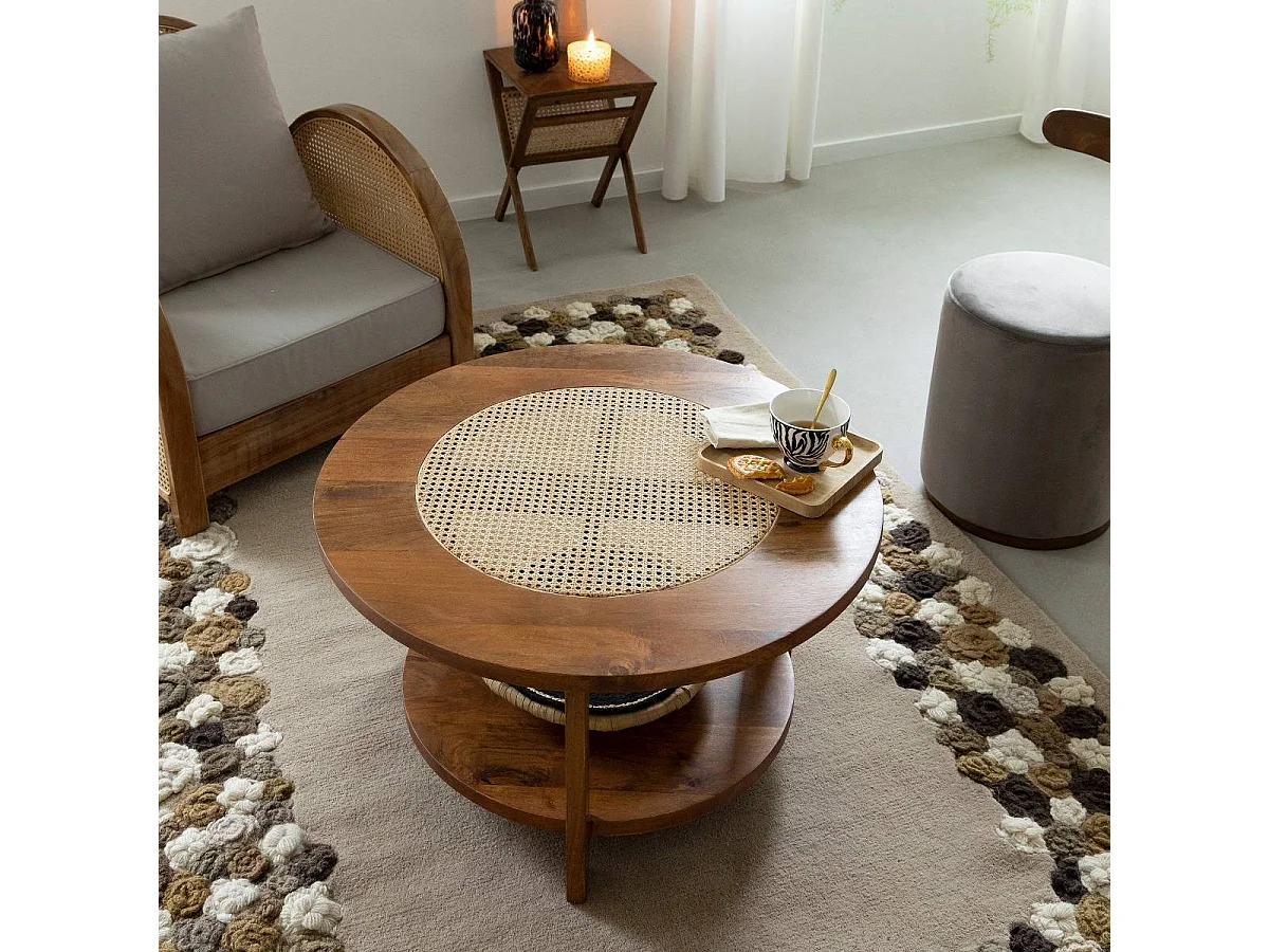Table basse en bois de manguier et cannage Zuria
