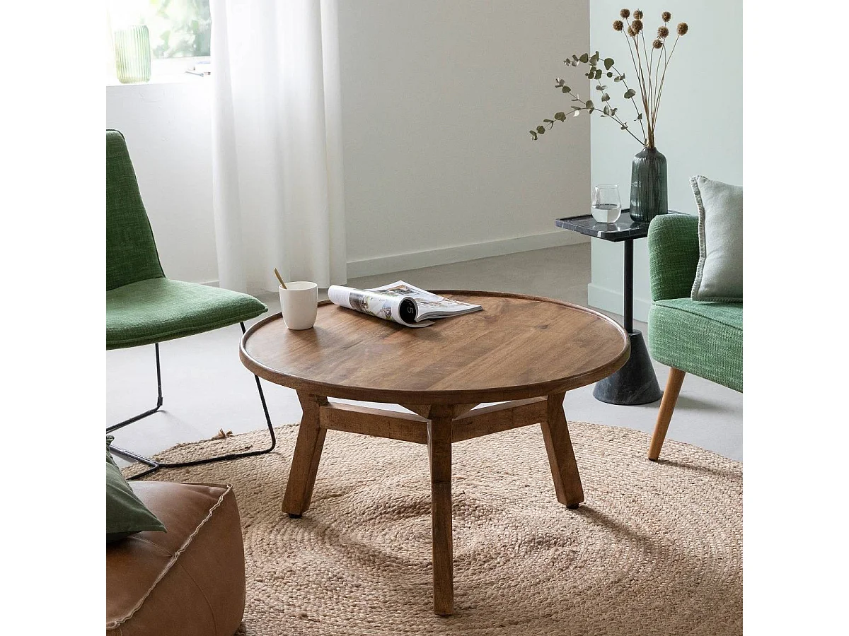 Mesa de centro redonda de madera de mango Elara con almacenamiento
