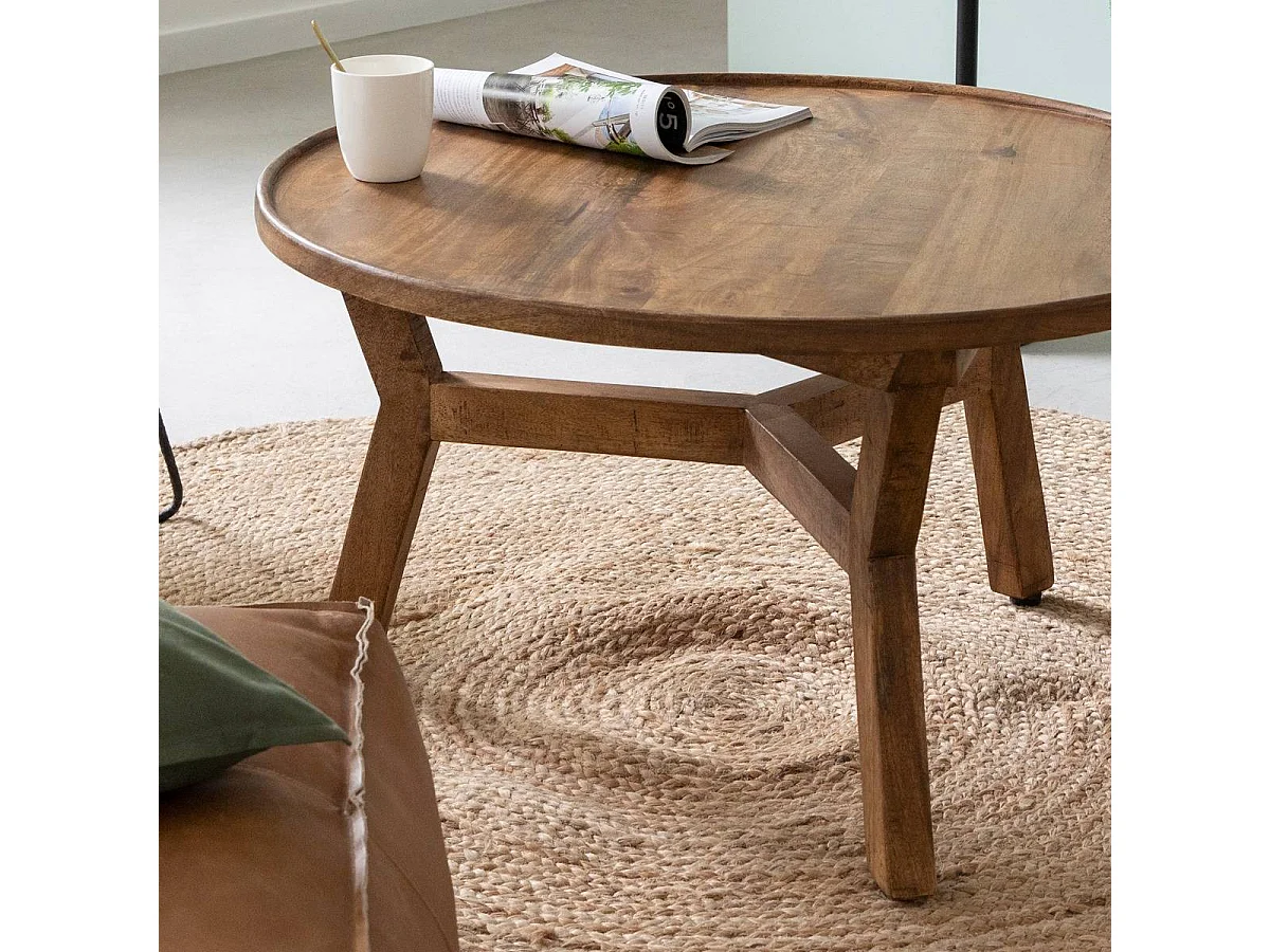 Mesa de centro redonda de madera de mango Elara con almacenamiento