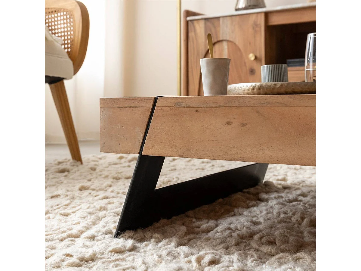 Table basse carrée en bois d'acacia et métal Cassius