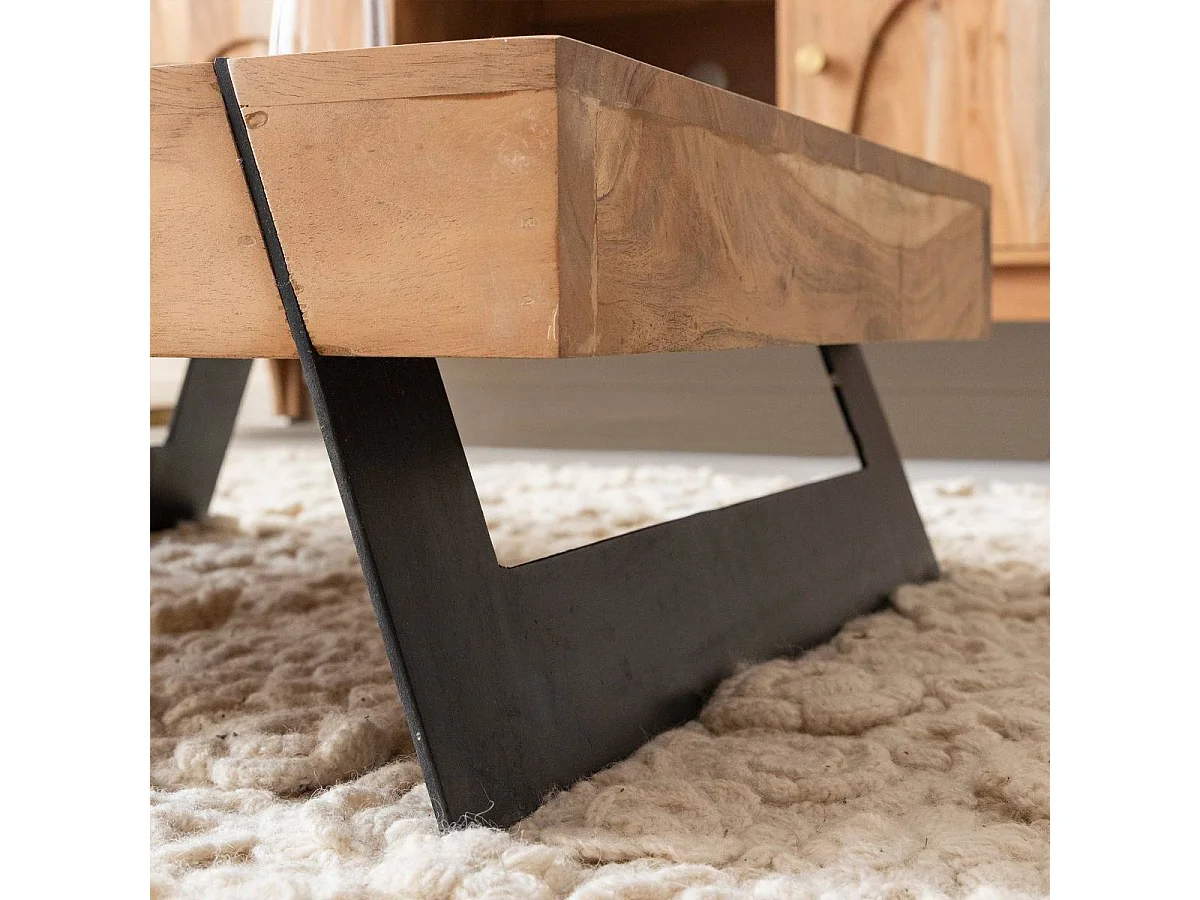 Table basse carrée en bois d'acacia et métal Cassius