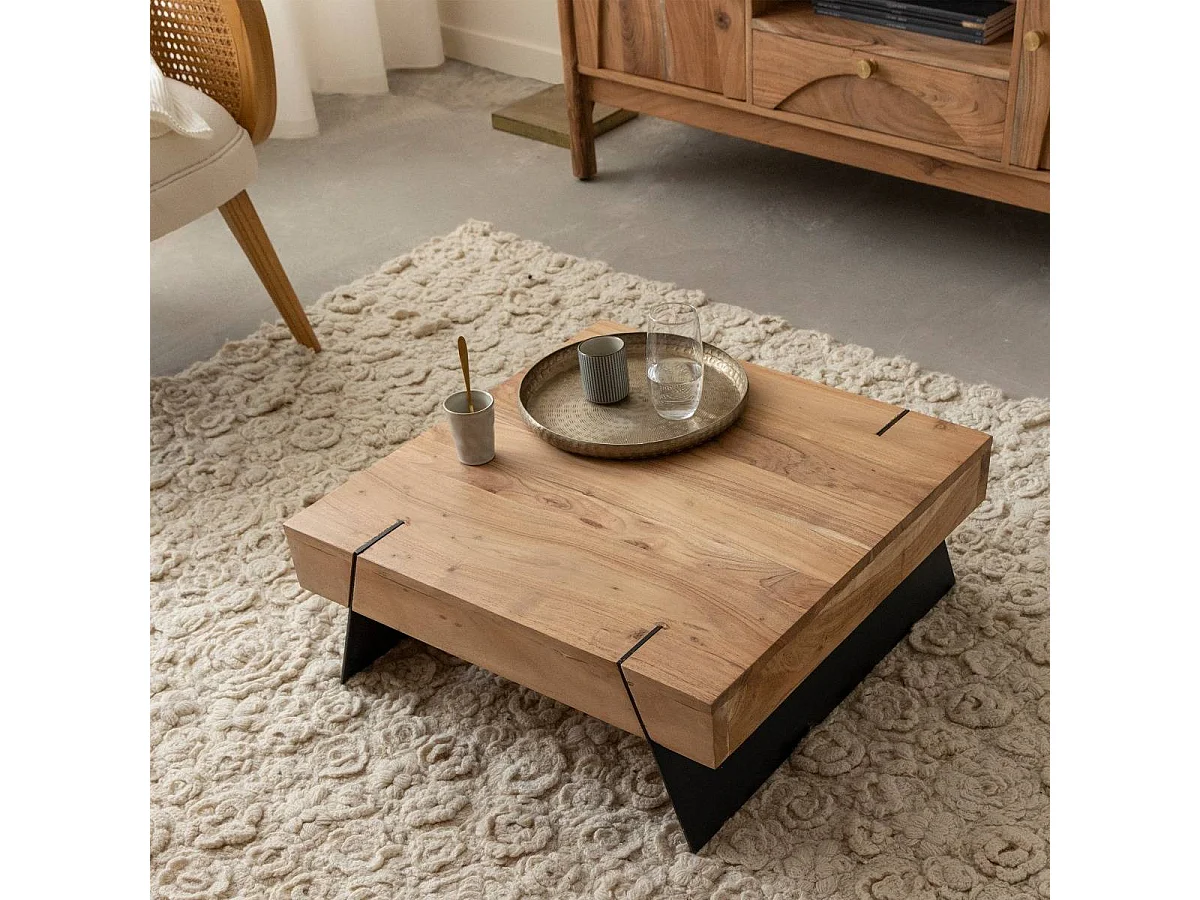 Table basse carrée en bois d'acacia et métal Cassius