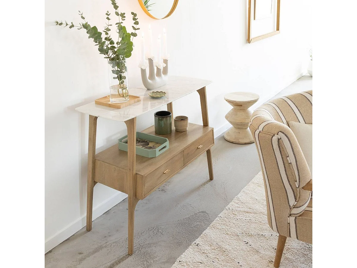 Console en bois de manguier et marbre Hari