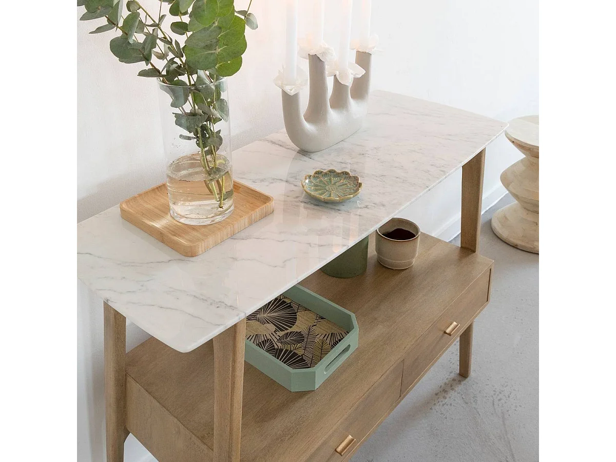 Console en bois de manguier et marbre Hari