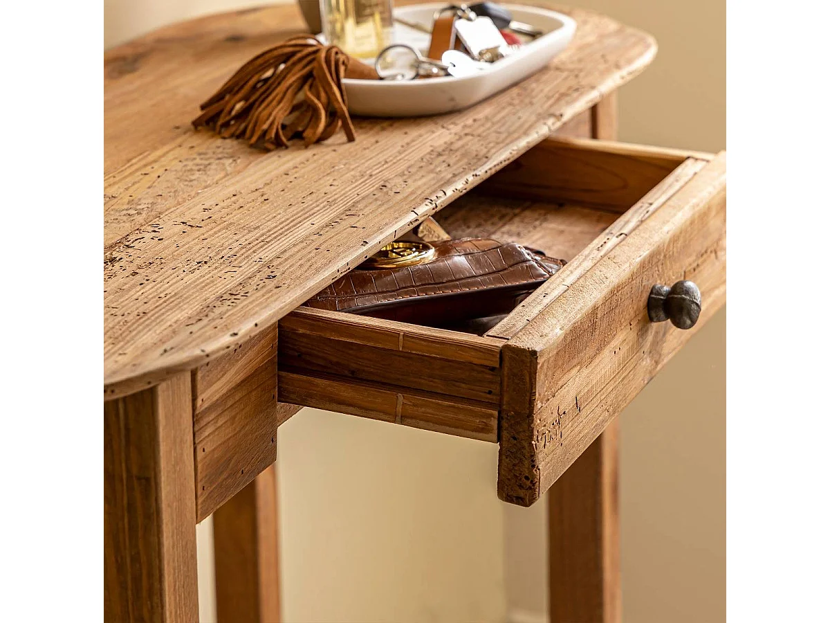 Consola de madera de pino reciclado Blaise con cajón de almacenamiento