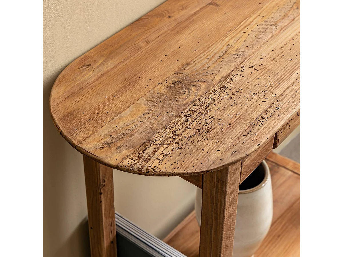 Consola de madera de pino reciclado Blaise con cajón de almacenamiento