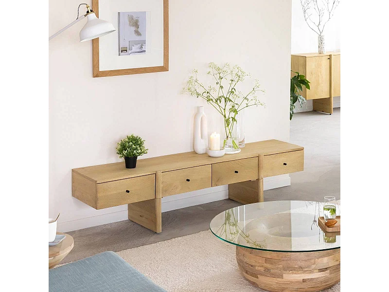 Meuble TV en bois de manguier 4 tiroirs Amara