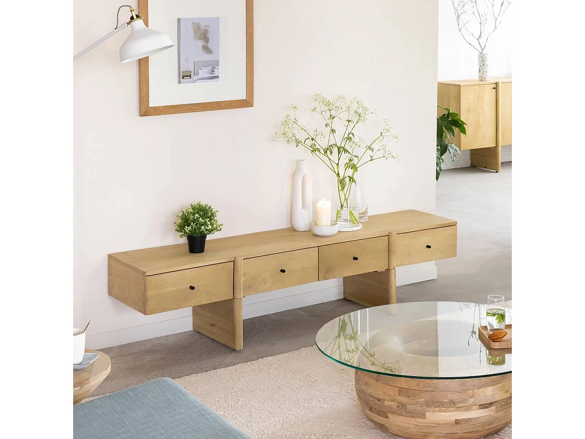 Meuble TV en bois de manguier 4 tiroirs Amara