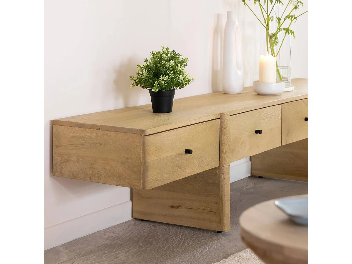 Meuble TV en bois de manguier 4 tiroirs Amara