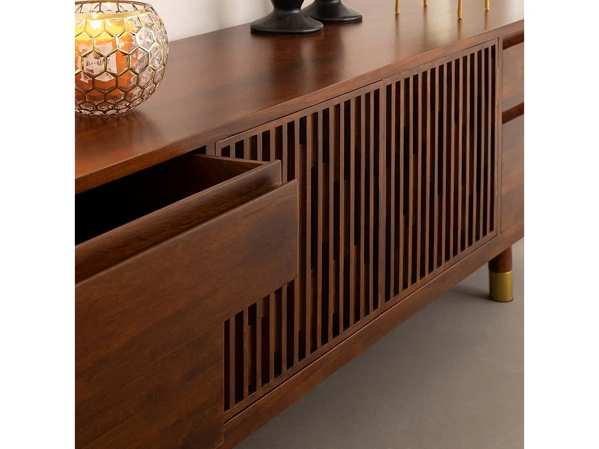 Mueble de TV de madera de mango Xabi con almacenamiento y diseño contemporáneo