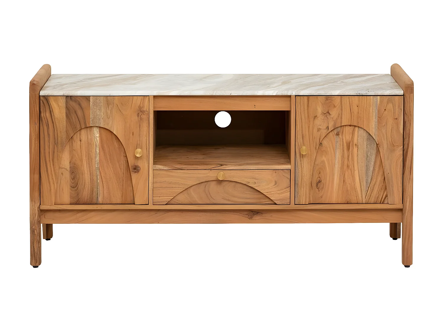 Meuble TV en marbre et bois d'acacia Calix