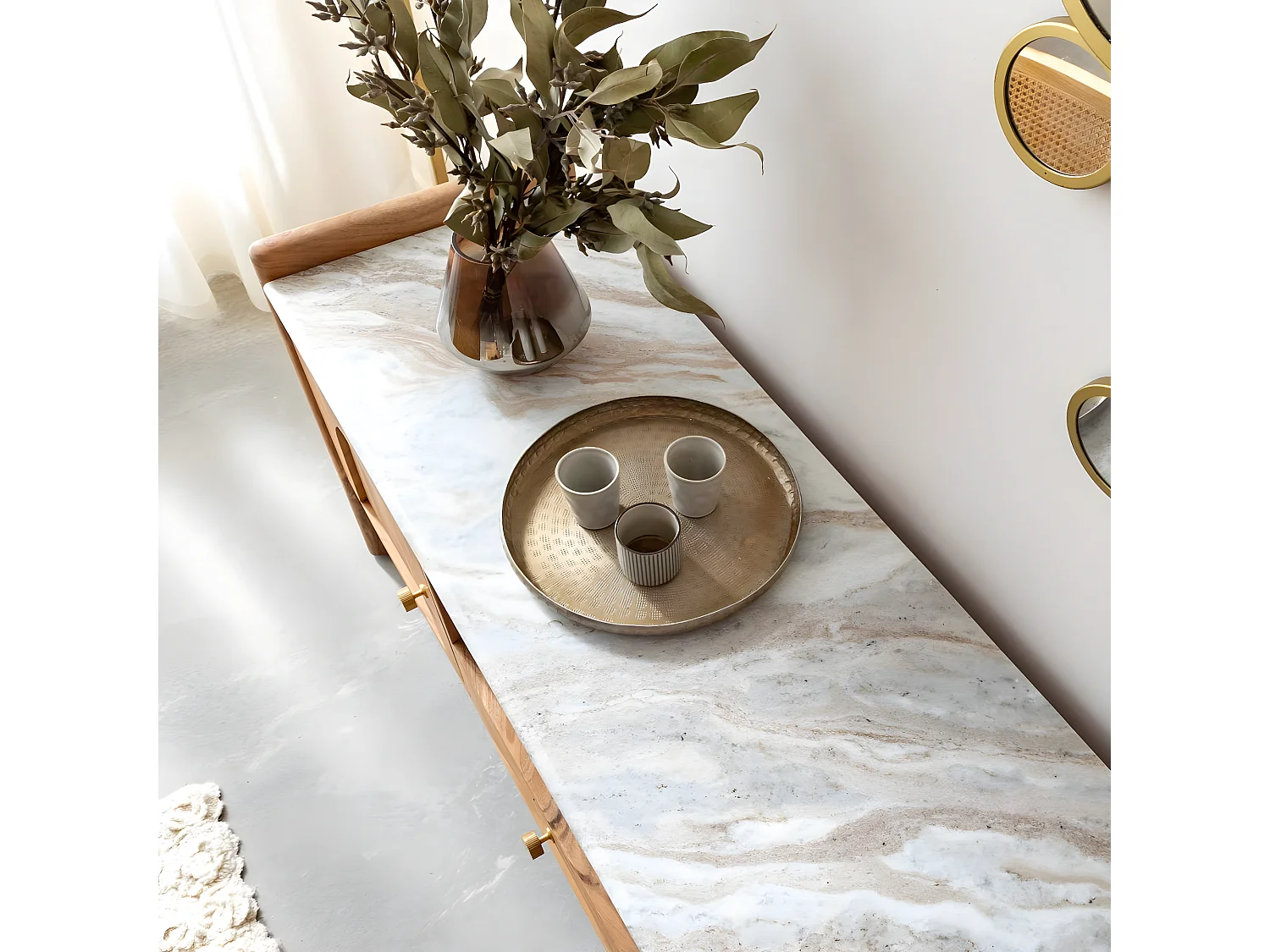 Meuble TV en marbre et bois d'acacia Calix