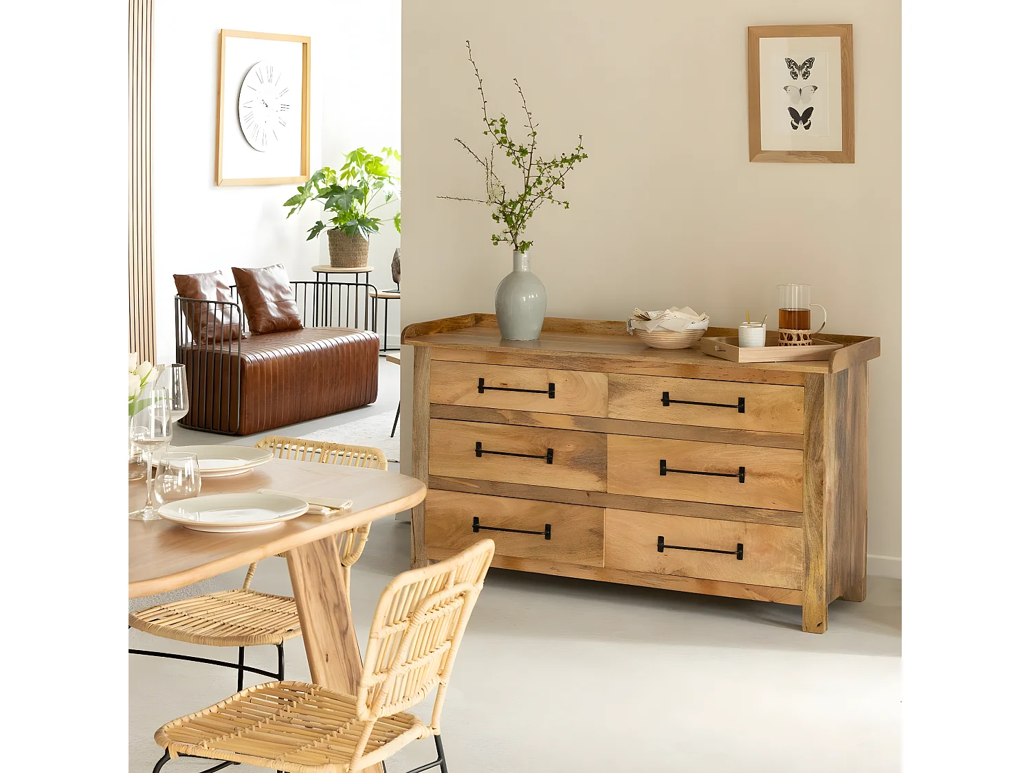 Commode en bois de manguier 6 tiroirs Dolly