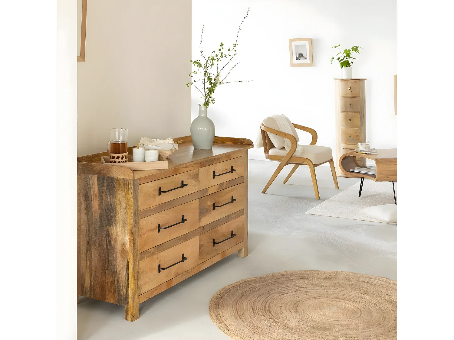 Commode en bois de manguier 6 tiroirs Dolly