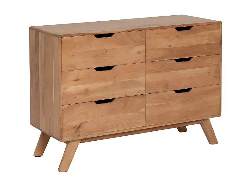 Cómoda de madera de acacia Iwa con 6 amplios cajones y estilo escandinavo