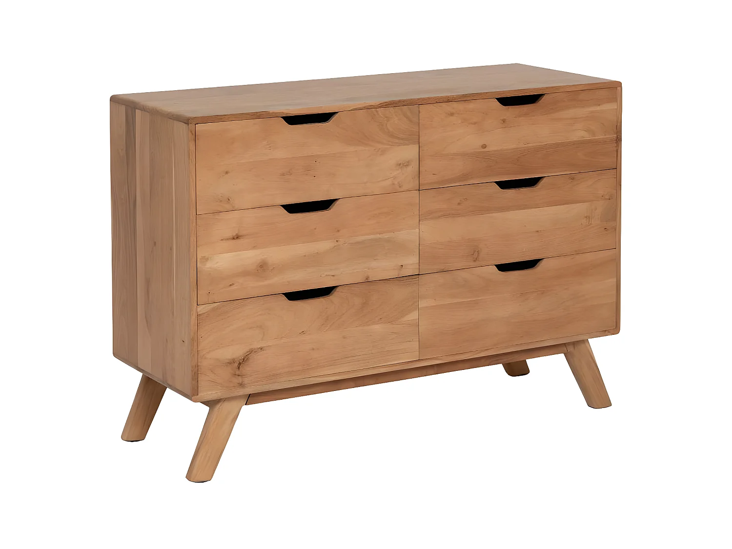 Cómoda de madera de acacia Iwa con 6 amplios cajones y estilo escandinavo