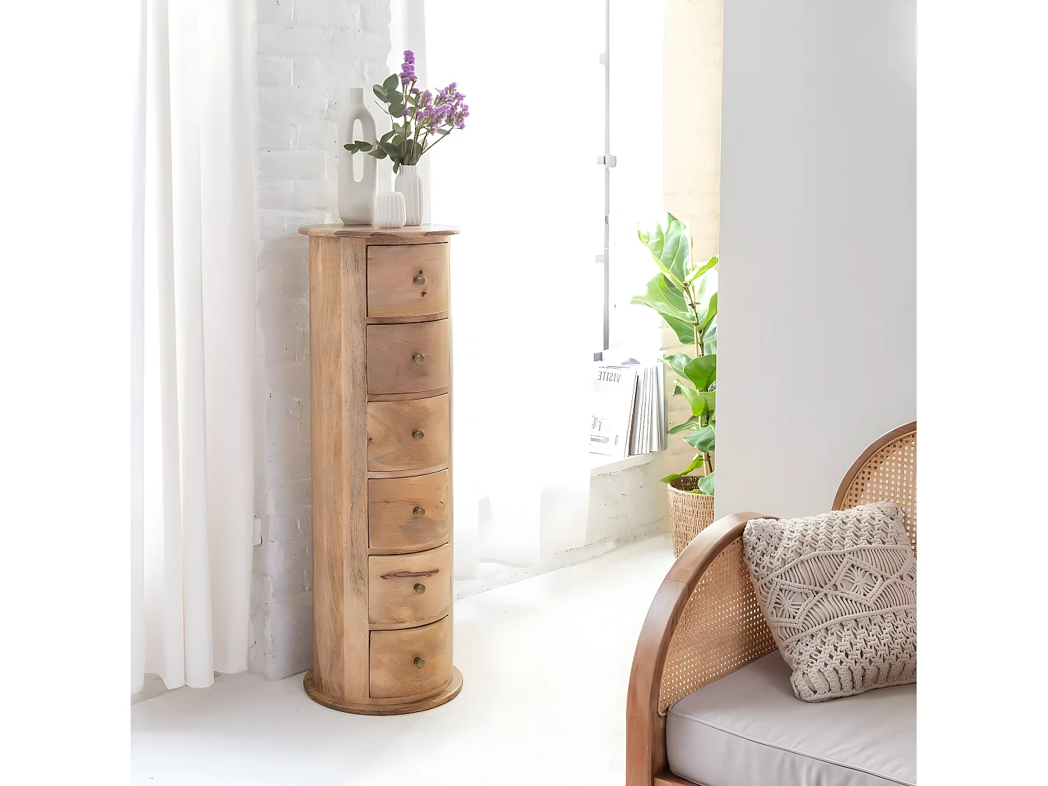 Chiffonnier rond en bois de manguier Maëva