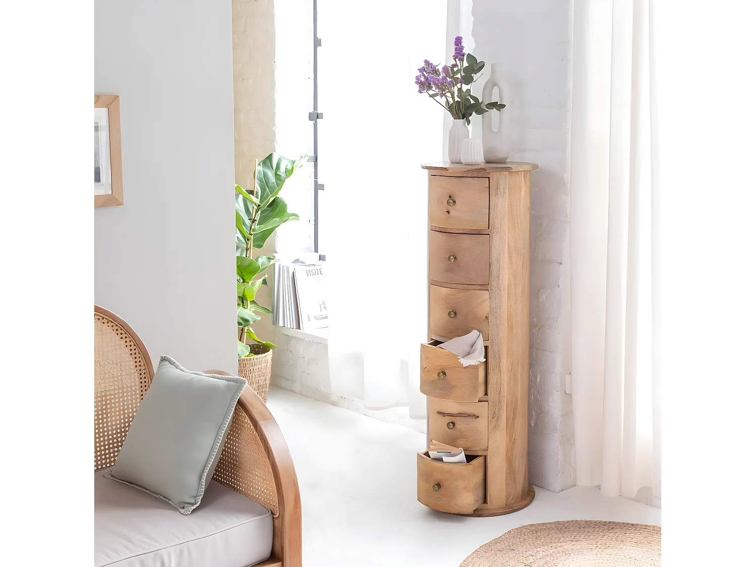 Chiffonnier rond en bois de manguier Maëva