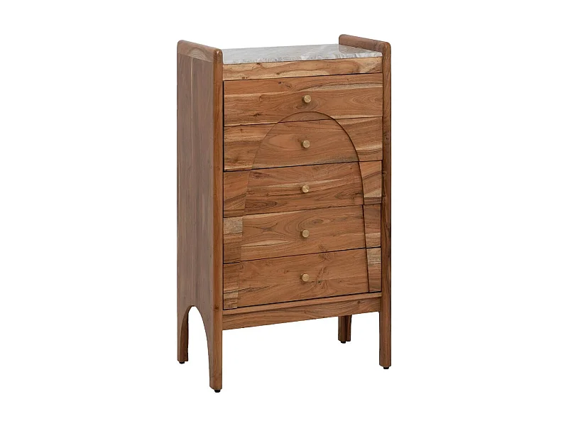 Cómoda compacta de mármol y madera de acacia con 6 amplios cajones