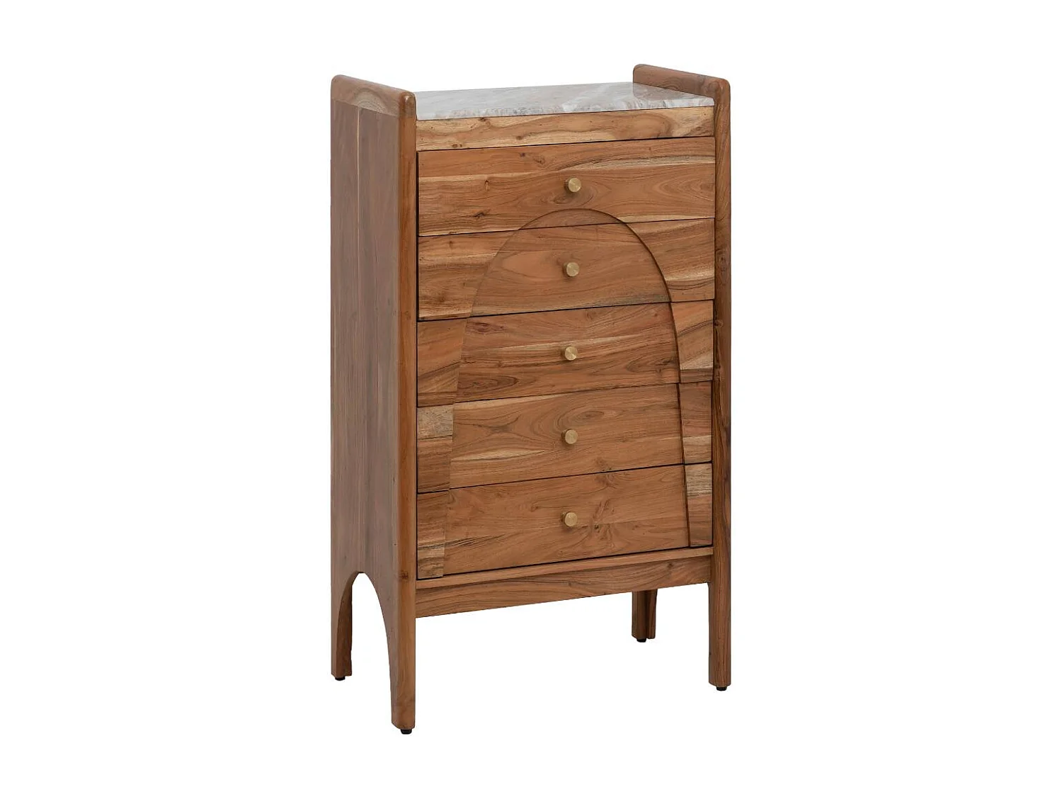 Cómoda compacta de mármol y madera de acacia con 6 amplios cajones