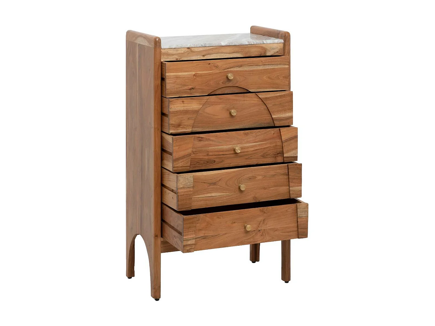 Cómoda compacta de mármol y madera de acacia con 6 amplios cajones