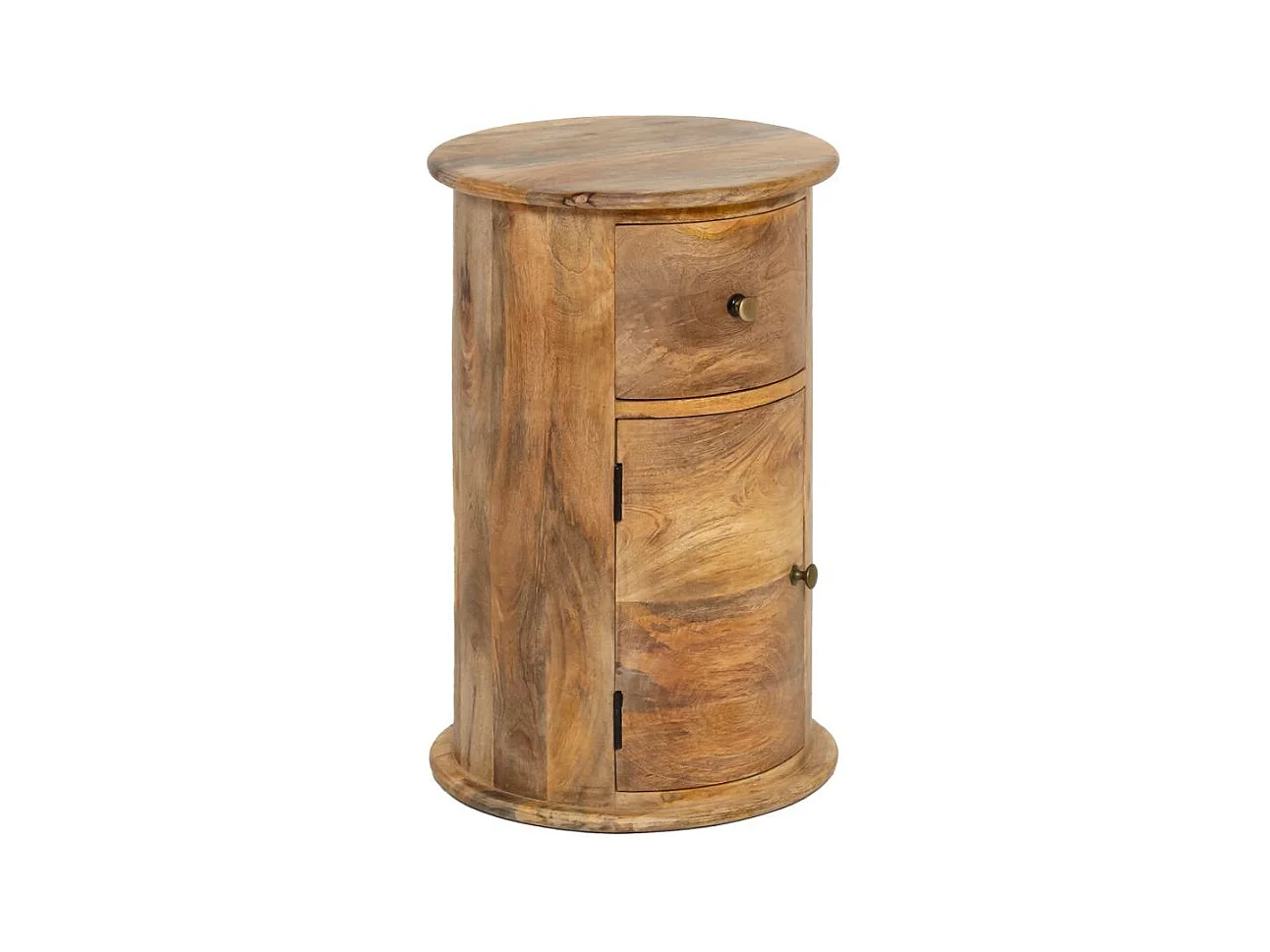 Table de chevet ronde en bois de manguier avec porte Maëva