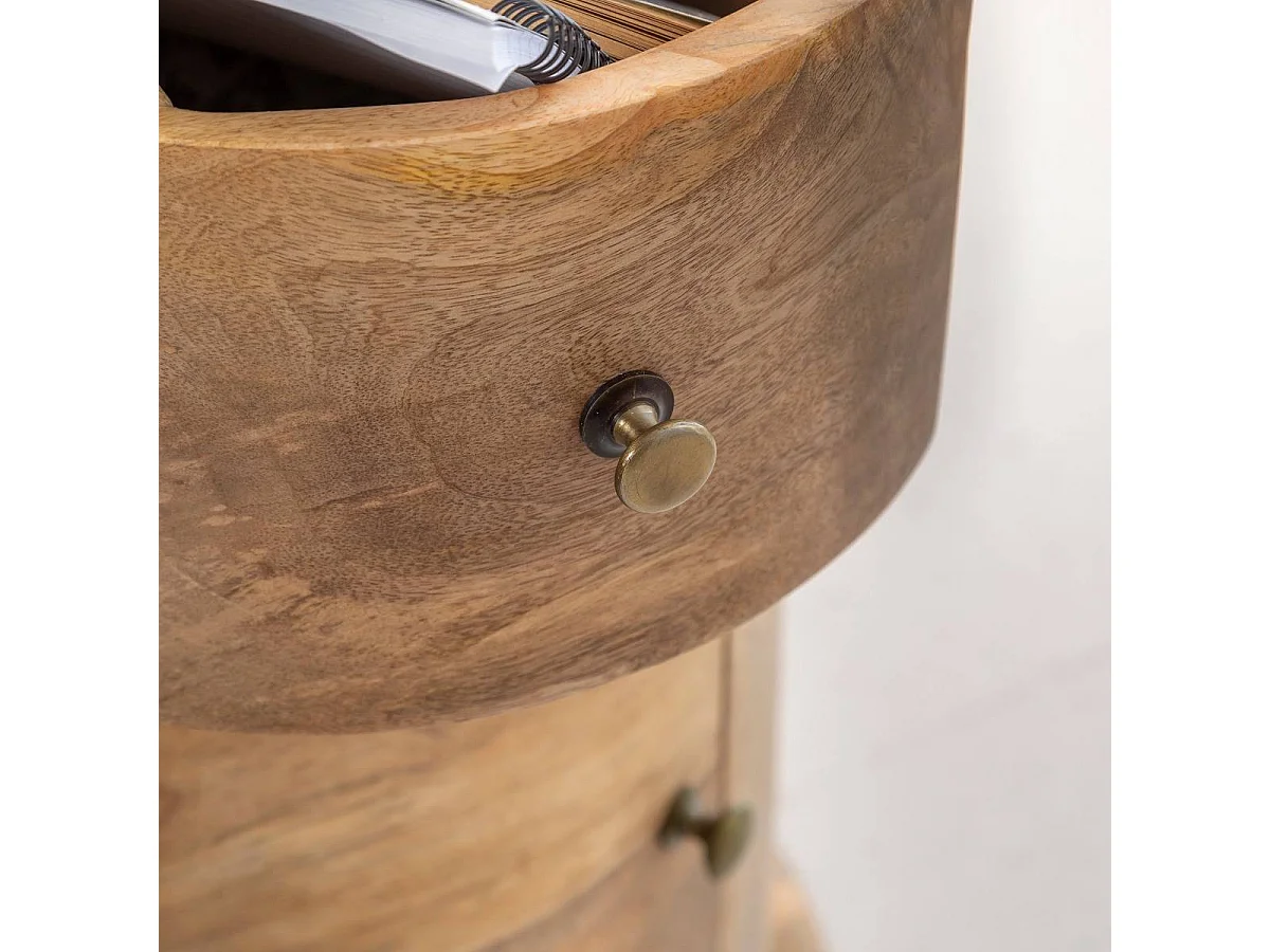 Mesita de noche redonda de madera de mango con puerta Maëva