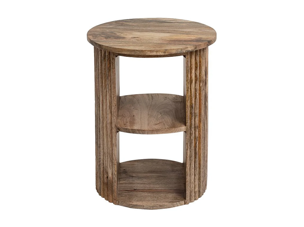 Mesa de noche redonda de madera de mango con almacenamiento abierto Maëva