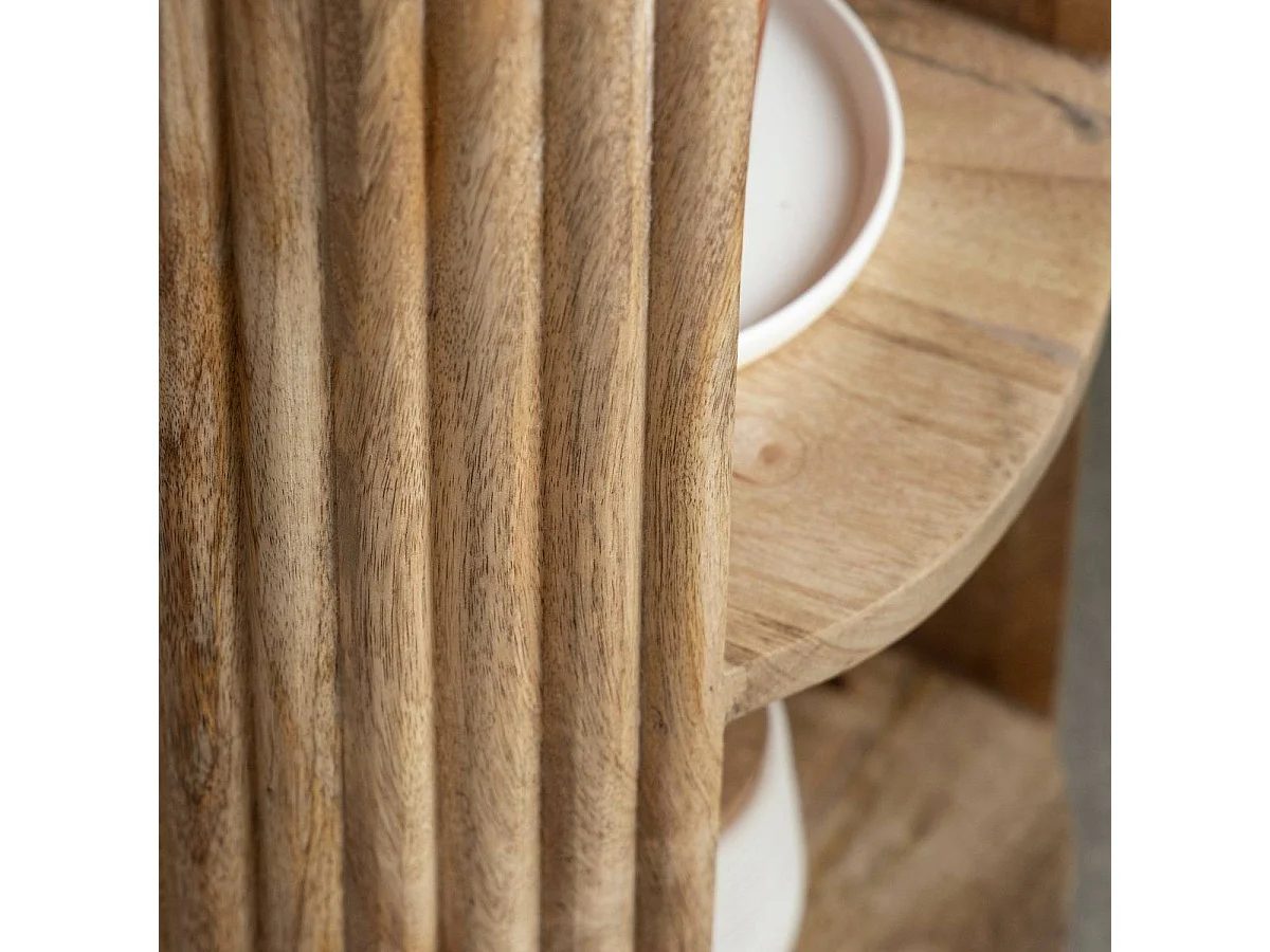 Mesa de noche redonda de madera de mango con almacenamiento abierto Maëva