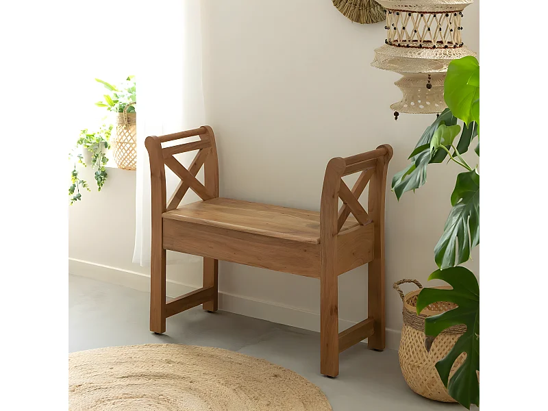 Banco de madera de acacia con almacenamiento Isolde - Made in Meubles