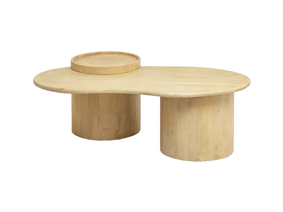 Mesa de centro ondulada de madera de mango Atlas - Diseño bohemio y elegante con almacenamiento